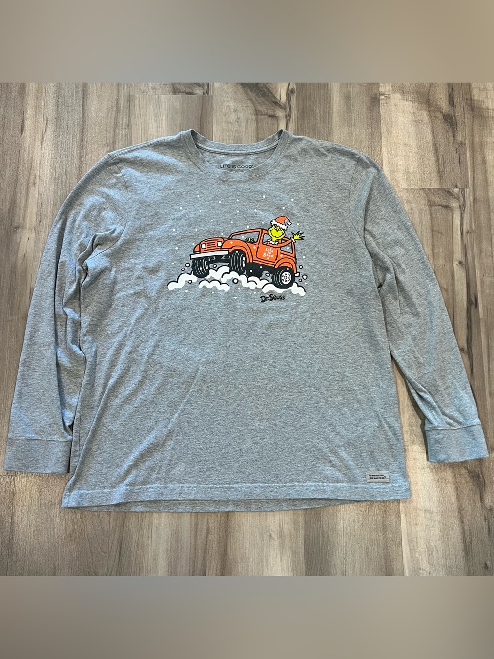 Life Is Good Sleigh Ride Dr. Seuss Grinch ATV Long Sleeve Shirt Gray Men’s XL